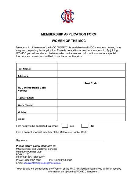 cricket job application form.